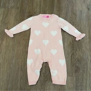 Good Lad Pink Knit Long Sleeve Heart Print Onesie Ruffle Valentines Size 6 Month